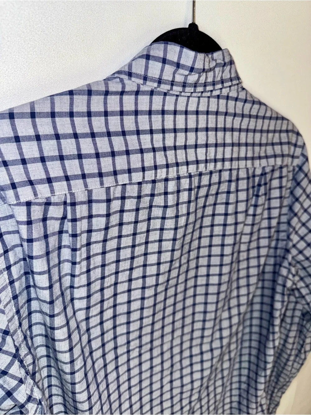 J. Crew Men’s Navy and Blue Checked LS Button-Down Shirt Size Small Cotton